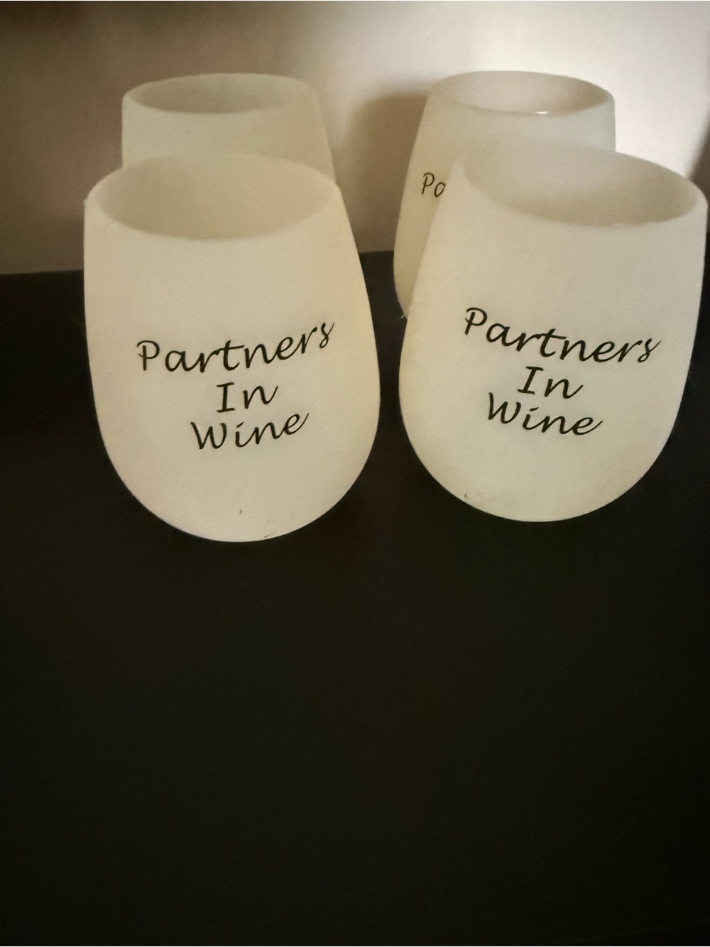 Set of 4 White  "Partners In Wine" Silicone Wine Tumblers
